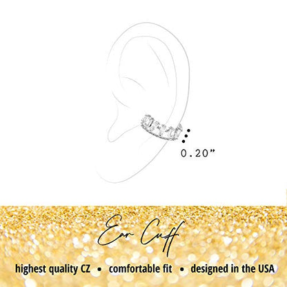 Ear Cuff – Earring Cuffs for Women – 925 Sterling Silver Plated or 14K Gold Plated - Cubic Zirconia Sparkling Round Huggie Ear Cuff Crawler Earrings – Clip On Cartilage - style: Silver - Baguette