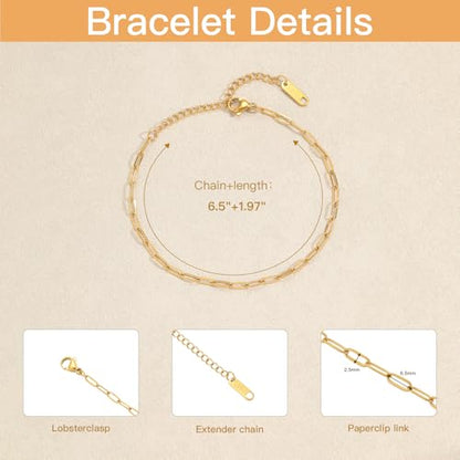 Swyabi 10 PCS Gold Plated Paperclip Bracelet Chains Bulk for Jewelry Making | 18K Stainless Steel, with Extender, No Fade, No Rust, Adjustable, for Men Women DIY, 6.5 Inch - color: 2.5x6.5mm Gold