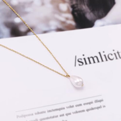 Layered Pearl Necklaces for Women 14K Gold Plated Trendy Faux Pearl Drop Y Necklace Dainty Pearl Choker Gold Layering Necklace,Jewelry Gift for Her,Mother,Wife,Girlfriend - style: Teardrop Pearl