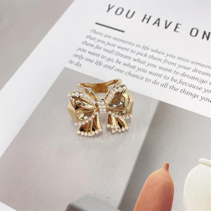 Dainty Bowkont Pearl Silk Scarf Ring Clip for Women Gold Plated Elegant Chic Bow Waist Buckle Holder Clasp Holder Scarfs T-Shirt Shawl Scarves Clasp Dress Clothing Accessories Jewelry