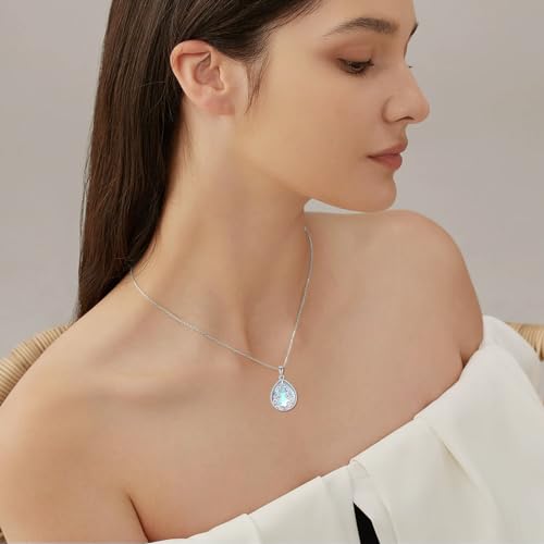 YAFEINI Teardrop Necklace Sterling Silver Filigree Irish Pendant Necklace Natural Stone Moonstone/Lapis Lazuli/Larimar/Moss Agate Necklace Jewelry - color: Moonstone Filigree Necklace