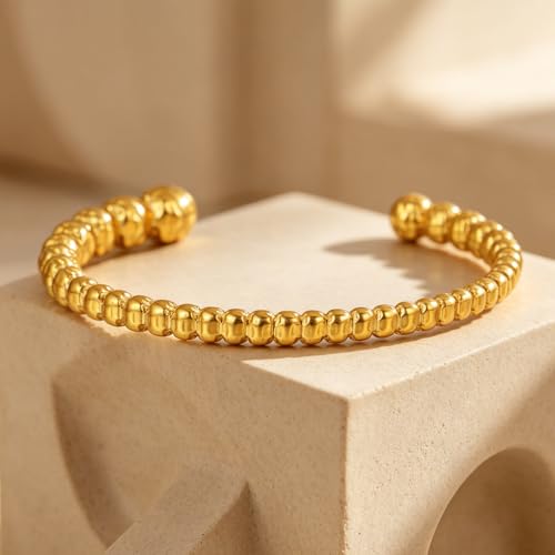 hotoo Gold Open Cuff Bangles Wide Woven Bracelets For Women Stainless Steel Stackable Jewelry For Xmas Birthday Gifts - style: Meteor Hammer