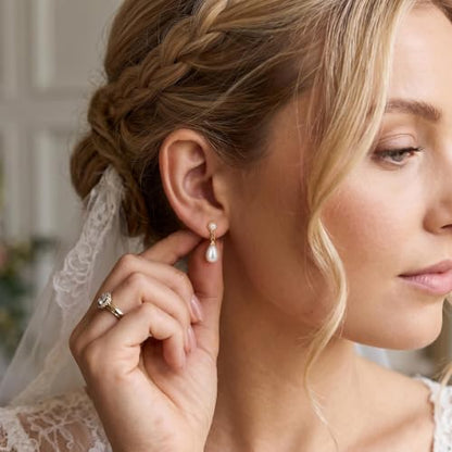 Plenky Pearl Earrings-14K Gold Plated Dainty Pearl Drop Simple Wedding CZ Dangle Dangling Cute Stud Earrings for Brides Earrings for Women Gifts - style: G-Pearl Earrings