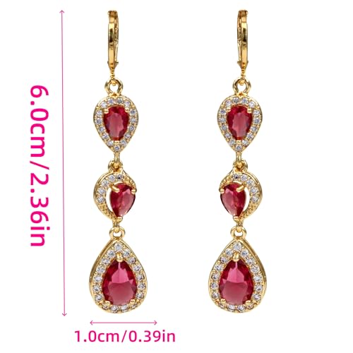 18K Gold Plated Flower Dangle Earrings for Women, Hypoallergenic Cubic Zirconia Earrings, Elegant CZ Drop Earrings, Statement Jewelry Gifts Party Fashion - style: OBS0354-Red