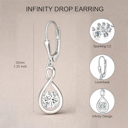LeCalla 925 Sterling Silver Leverback Drop Earrings | Lightweight Italian Teardrop Dangle Earring for Women - color: CZ Infinity Drop