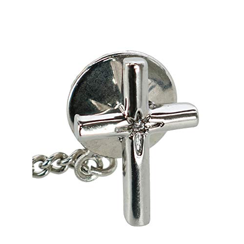 Men's Elegant Cross Tie Tack with Crystal Center for Formal Wear - color: Silver