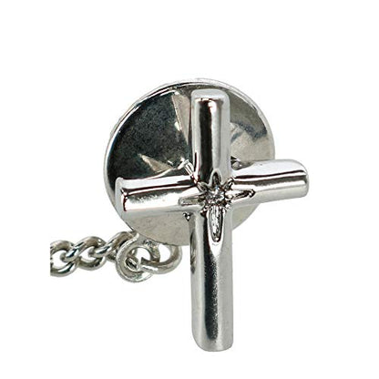 Men's Elegant Cross Tie Tack with Crystal Center for Formal Wear - color: Silver
