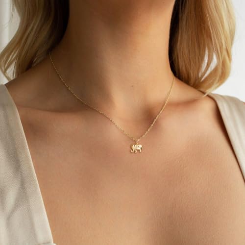 HANLI 14K Gold Plated Necklaces for Women - Dainty Butterfly, Star of David, Moon and Star, Sun, Lotus, Infinity, Hummingbird, Bee,Boots,Chill,Sunflower Pendant Designs - Elegant Jewelry for Women - color: Elephant-necklace