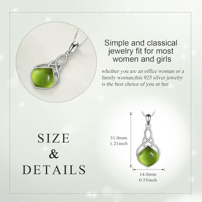 YAFEINI Irish Celtic Pendant Necklace Sterling Silver Natural Stone Teardrop Necklace Jewelry Gifts For Women Girls - color: Peridot necklace