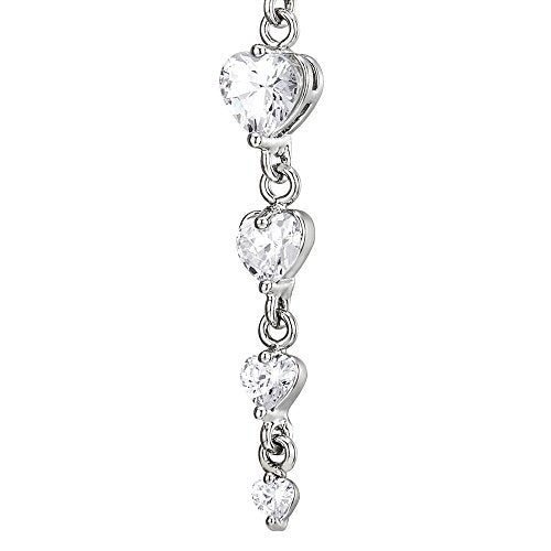 COOLSTEELANDBEYOND Steel Belly Chain Belly Button Ring Body Jewelry Piercing Navel Ring with Long Dangle Cubic Zirconia - color: A-Metal Color: Silver