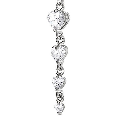 COOLSTEELANDBEYOND Steel Belly Chain Belly Button Ring Body Jewelry Piercing Navel Ring with Long Dangle Cubic Zirconia - color: A-Metal Color: Silver