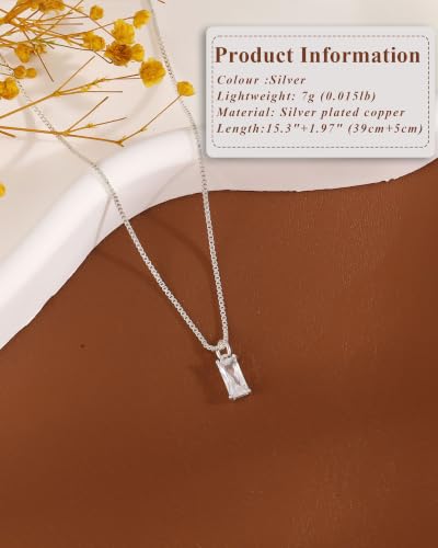FUNEIA Diamond Necklaces for Women 14K Gold Plated Emerald Birthstone Necklace for Women Mothers Dainty Gold Necklace Blue Green Cubic Zirconia Pendant Necklace Birthday Gifts for Women Jewelry - color: 04. April(Diamond)-Silver