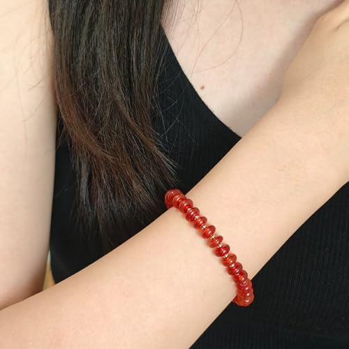 Natural Healing Gemstone Bracelet Handmade Yoga Stretch Elastic Bracelet Stress Relief Crystal Jewelry for Men and Women - color: Carnelian (Luck), size: 5x8