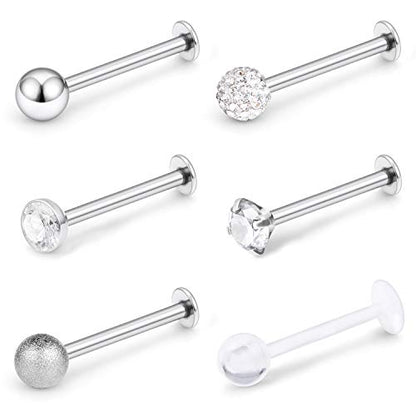 16G Stainless Steel Labret Studs Monroe Lip Rings Retainer Cartilage Tragus Nail Conch Helix Earring Barbell Piercing Jewelry with Clear Diamond CZ for Women Men - color: 5/16"(8mm) silver-tone