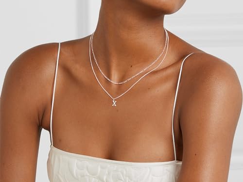 MBW Dainty Silver Layered Initial A-Z Pendant Necklaces for Women Thin | Simple Waterproof 925 Silver Plated Necklace Figaro Choker Monogram Name Jewelry Set Personalized - color: Silver InitIal NK-X