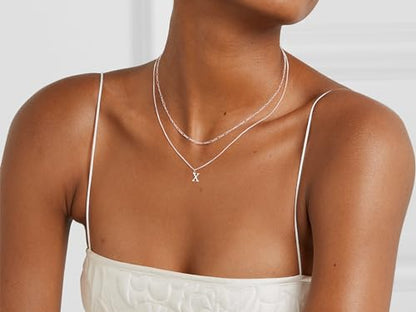 MBW Dainty Silver Layered Initial A-Z Pendant Necklaces for Women Thin | Simple Waterproof 925 Silver Plated Necklace Figaro Choker Monogram Name Jewelry Set Personalized - color: Silver InitIal NK-X