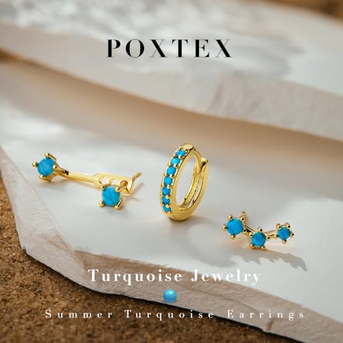 3 Pairs Dainty Small Earrings Set for Women Trendy, Birthstone Stud Huggie Hoop Jacket Stack for Cartilage Helix, Gold Plated Hypoallergenic Cute Women Fashion Accessories Western Jewelry Gifts - color: Created Turquoise (Gold)