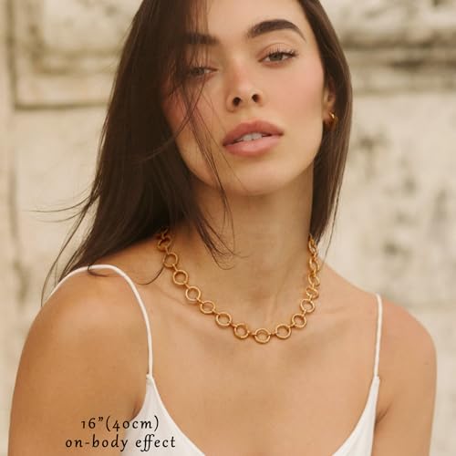 Aobei Pearl 18K Gold Plated Paperclip Chain Choker Satellite Chain Freshwater Cultured Biwa Pearl Pendant Necklace Dainty Turquoise Jewelry for Women - color: 18K Gold Plated Large Round Circle