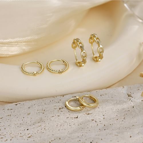 Risamil 3Pairs Gold Hoop Earrings for Women Trendy, 14K Gold Plated Hoops Huggie Earrings Dainty Chunky Earring Stacks Cute Earring Set Gold Jewelry Set for Women Gifts Fashion Accessories - color: 3 pair gold earrings4
