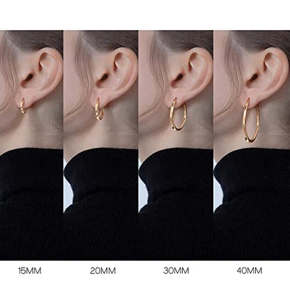 18K Gold Plated Hoop Earrings - 925 Sterling Silver Hoop Earrings Womens Hypoallergenic Hoops | Square Tube Hoop Earrings for Women 15mm/20mm/30mm/40mm - color: Rose Gold 20mm