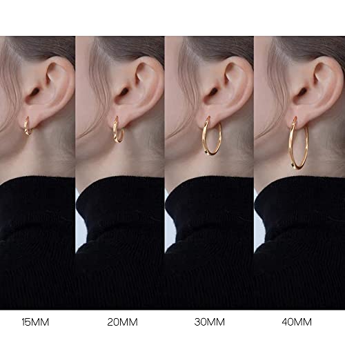 18K Gold Plated Hoop Earrings - 925 Sterling Silver Hoop Earrings Womens Hypoallergenic Hoops | Square Tube Hoop Earrings for Women 15mm/20mm/30mm/40mm - color: Rose Gold 40mm