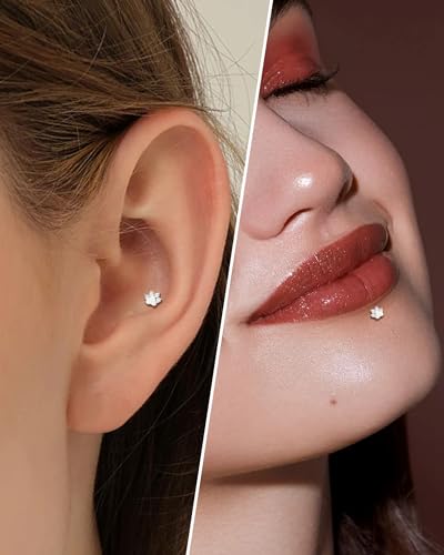 G23 Titanium Cartilage Earring Stud for Helix 16g Flat Back Dog Paw Cartilage Piercing Jewelry Front Top Screw Helix Tragus Earrings - color: Paw-10mm