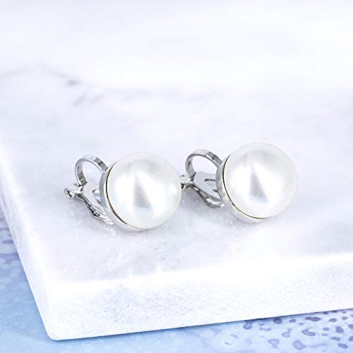 YOQUCOL Simulated Freshwater Pearl Clip On Earrings Not Pierced Elegant Stud Jewelry For Women - color: 12MM-White