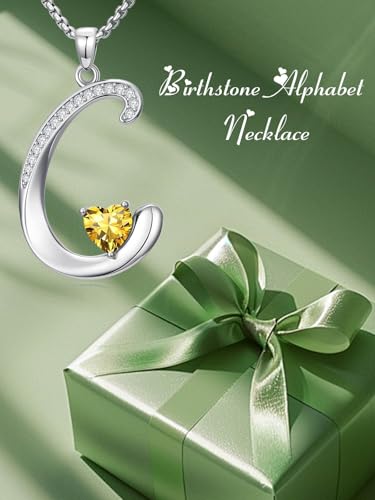 A to Z Initial Birthstone Pendant Necklaces Name Jewelry for Women | 18K White Gold Plated Personalized Alphabet Jewelry Anniversary Christmas Birthday Gifts for Wife Her Daughter Girlfriend - color: C Initial-11-Nov