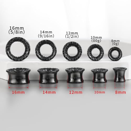 LADEMAYH 2PCS Hammered Ear Plugs Gauges for Ears, Punk Textured Tunnels | Industrial Style, Double Flared Expander, 316L Surgical Stainless Steel, Hypoallergenic, Saddle Fit, Ear Stretching Jewelry - color: #6749 Black, size: 0g(8mm)