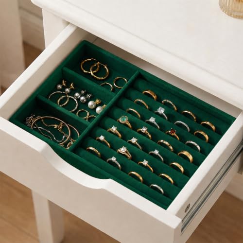 Jewelry Box Insert Organizer for Drawer Stackable Velvet Trays 8.3 x 4.9in | Jewelry Drawer Inserts, Ring Earring Stud Necklace Holder Display Storage Case(Green) - color: Green