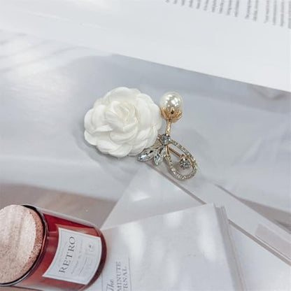 Rose Flower Brooch for Women Rhinestone Pearl Fabric Floral Lapel Pin Handmade Cubic Zirconia Collar Pins Fashion Wedding Jewelry Bridal Party Boutonniere Dance Banquet Ceremony Accessory for Valentine Mother