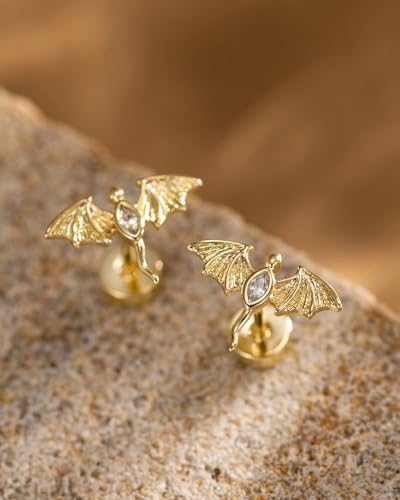Flat Back Earrings for Women Cartilage Helix | Comfortable Dainty Cute Dragon Bee Bird Phoenix Dragonfly Cute Animal Leaf Spiral Rhombus Design Flatback Stud Earrings - color: gold dragon