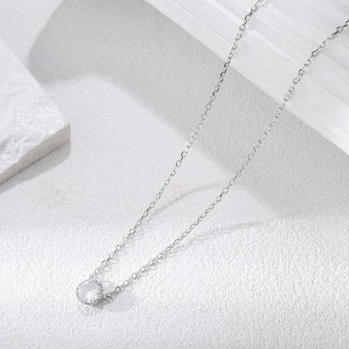 925 Sterling Silver Necklace for Women 6.5mm Round Cubic Zirconia Necklace Solitaire Pendant Adjustable 16-18 Inch Silver Chain Dainty CZ Jewelry Gift for Anniversary Birthday Wedding