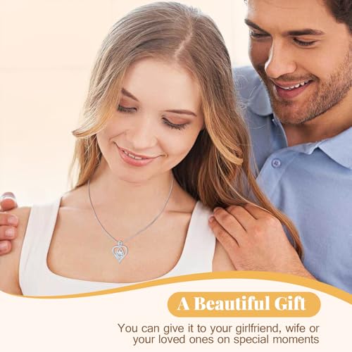 925 Sterling Silver Infinity Heart Necklace for Women, Rhodium Plated Cubic Zirconia Pendant Gift for Girlfriend Wife Mom - Anniversary Valentine's Day Birthday Present with Elegant Gift Box - color: Silver-04-Apr
