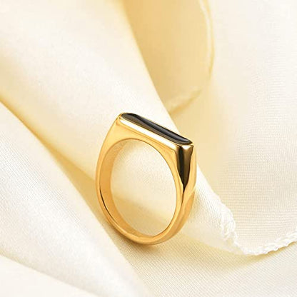 VQYSKO 14K Gold Plated Signet Ring | Statement Band Jewelry for Women - color: Gold+Black