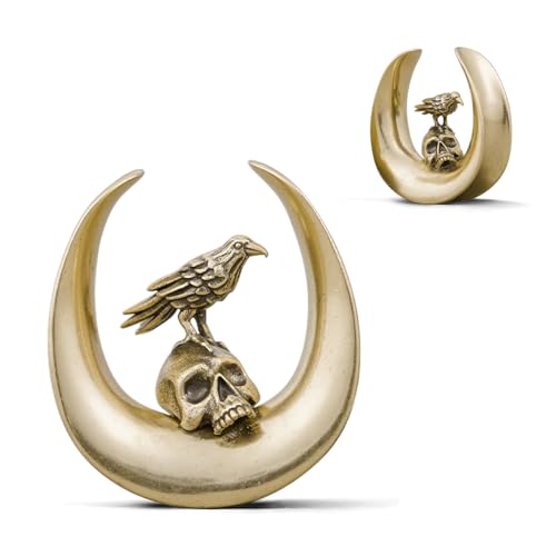 ERKUOO 2PCS 0g 00g-1" Gothic Golden Raven Skull Saddle Ear Gauge Spider Web Double Flared Plug Tunnels Expander Piercing Jewelry For Women Men 8mm-25mm - color: #3 Gold, size: 1"=25mm