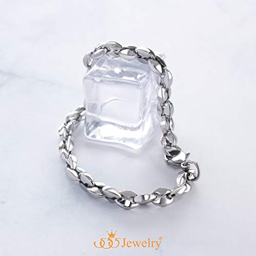 555Jewelry Stainless Steel Hollow Coffee Bean Unisex Link Chain Bangle Bracelet - color: Silver