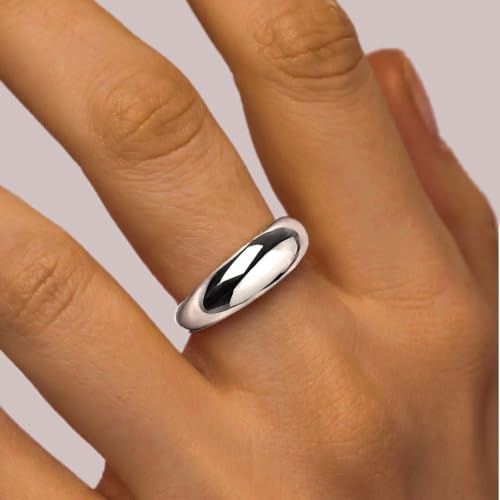 Non Tarnish Gold Chunky Rings for Women, 14K Gold Plated Statement Dome Rings Stacking Silver, Adjustable Mens Eternity Wedding Band Mixed Metal Jewelry Size 3-13 - color: Silver, size: 6, style: Chunky Dome Ring