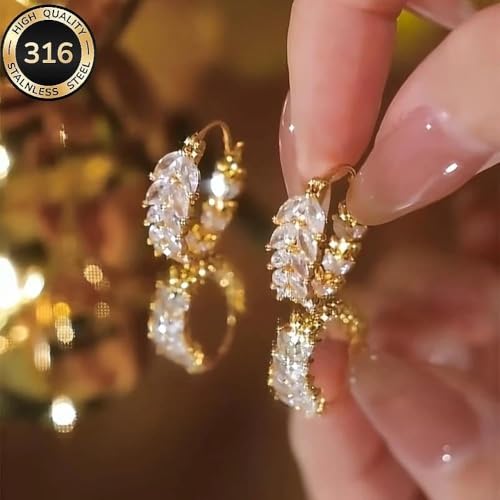 1 Pair Wheat Hoop Earrings for Women, 316 Stainless Steel Wheat Earrings with Synthetic Zirconia, Retro Simple Dangle Hoops, Ideal for Daily Wedding Commute