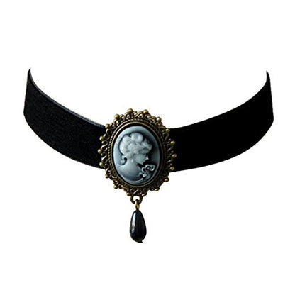 JJTZX Victorian Black Velvet Lace Choker Gothic Lady Cameo Necklace Gift for Her - style: Black Cameo