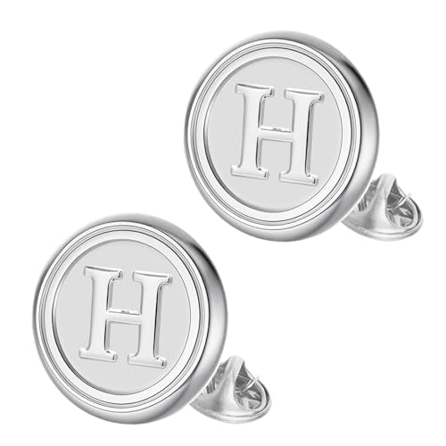Initial Letter Pins A-Z Men Classic Brass 26 Alphabet Badge for Business & Wedding Shirt - color: Silver, style: Letter H