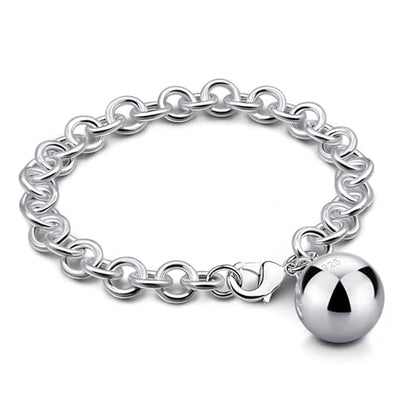 Dankadi Women 925 Sterling Silver Round Cable Wire Link Bracelet Charm Heart-Bell-Square-Circle Pendant Chain Bangle Fine Jewelry Gift For Wife Her - color: 8.5MMSilver Bell Pendant, size: 6.3 in