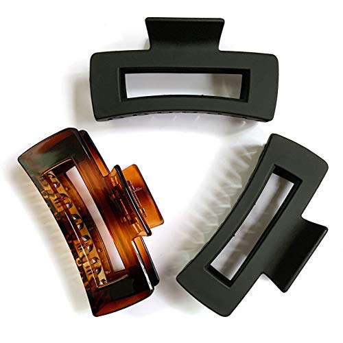 Hair Claw Clips Large 4 Inch Matte Clear No Slip Big Rectangle Jaw Clip Clamp for Thick Hair Women, 3 Pack - color: F