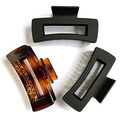 Hair Claw Clips Large 4 Inch Matte Clear No Slip Big Rectangle Jaw Clip Clamp for Thick Hair Women, 3 Pack - color: F