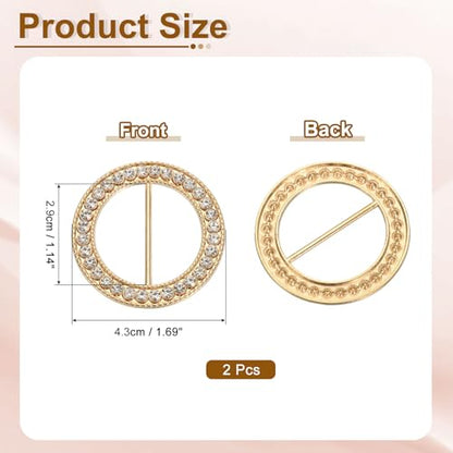 uxcell Silk Scarf Ring Clip, Rhinestone Round T-Shirt Ties Clips Kit Clothes Corner Knotted Button - color: Gold