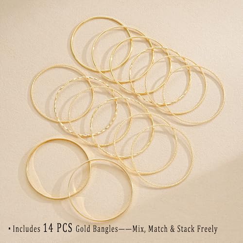 ÌF ME Gold Bangle Bracelets for Women, Indian Bangles Stackable Set, Multi Layer Textured 18K Gold Plated Chunky Bracelets Boho Jewelrys Set - style: D-14PCS Indian bangles
