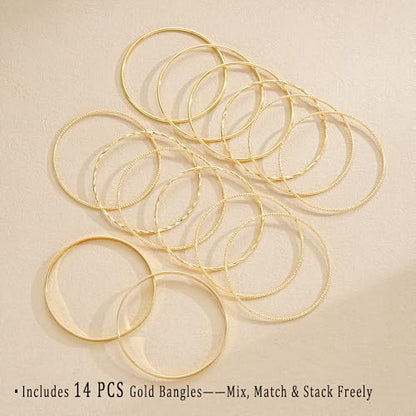 ÌF ME Gold Bangle Bracelets for Women, Indian Bangles Stackable Set, Multi Layer Textured 18K Gold Plated Chunky Bracelets Boho Jewelrys Set - style: D-14PCS Indian bangles