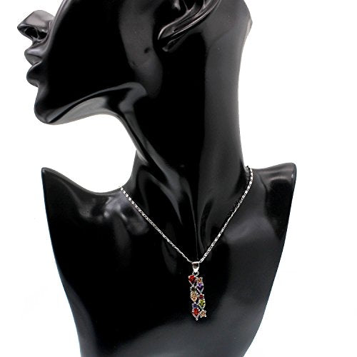 Hermosa Multi Gemstone Pendants Garnet Amethyst Morganite Peridot Promise Wedding Party Necklaces Pendants (Silver Color)