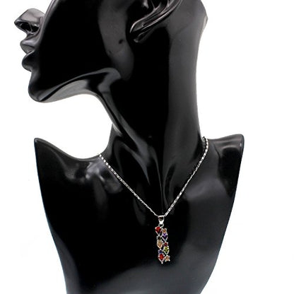 Hermosa Multi Gemstone Pendants Garnet Amethyst Morganite Peridot Promise Wedding Party Necklaces Pendants (Silver Color)