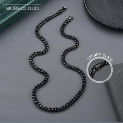 Gold Cuban Link Chain for Men Mens Stainless Steel Miami Curb Chains Necklace 5/8/10/12/14mm Thick Real Gold/Silver/Black Plated Diamond Cut Non-Tarnish Jewelry Trendy Gifts 16-30 Inch with Gift Box - color: 10mm Width - Black Plated, size: 26 in (66 cm)